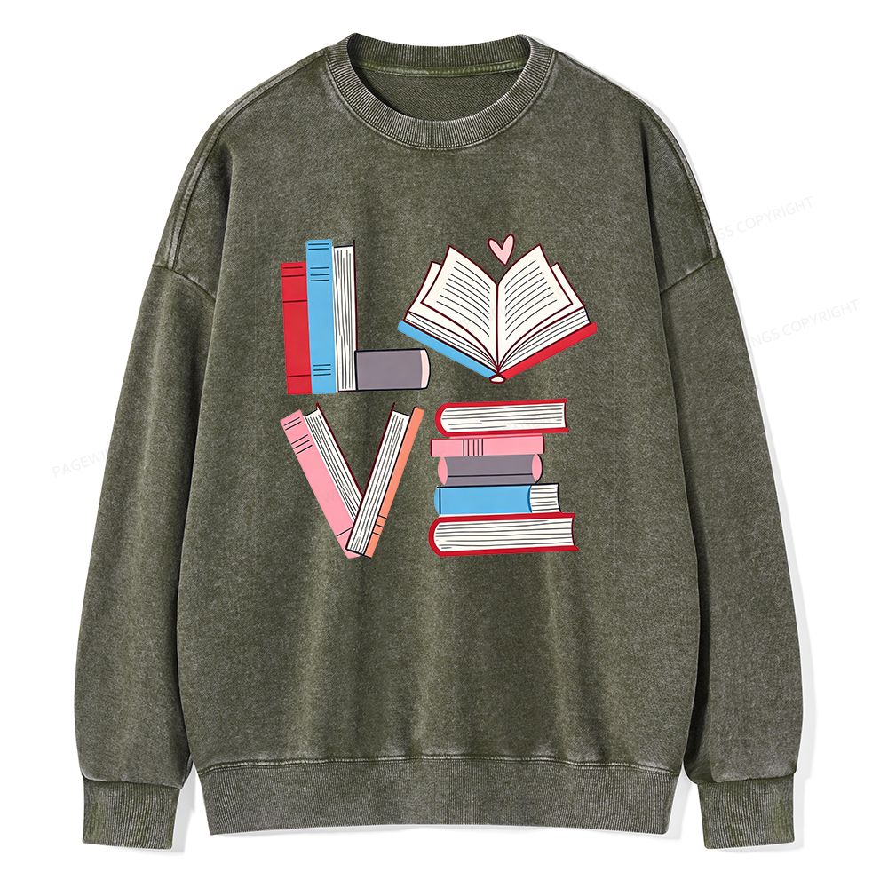 Pagewings Books Lovers Valentines Unisex Washed Sweatshirt