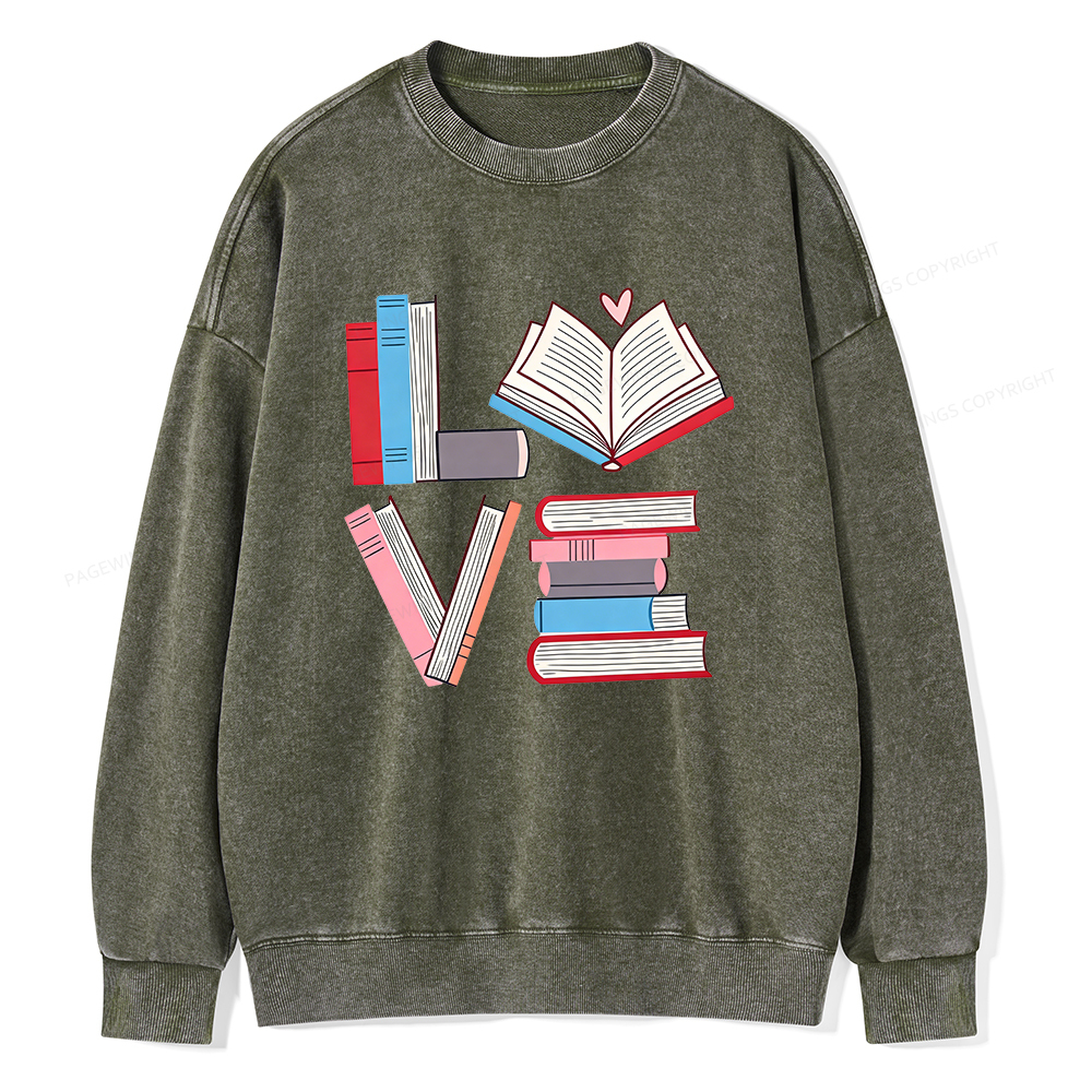 Pagewings Books Lovers Valentines Unisex Washed Sweatshirt