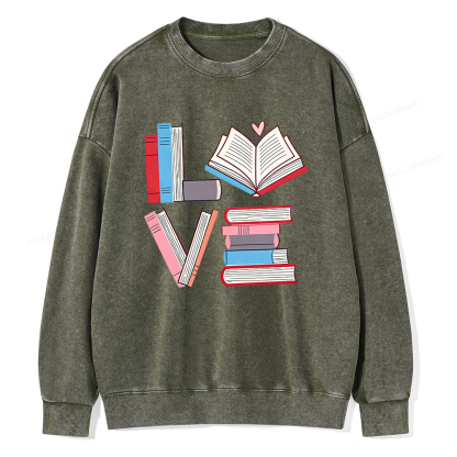 Pagewings Books Lovers Valentines Unisex Washed Sweatshirt