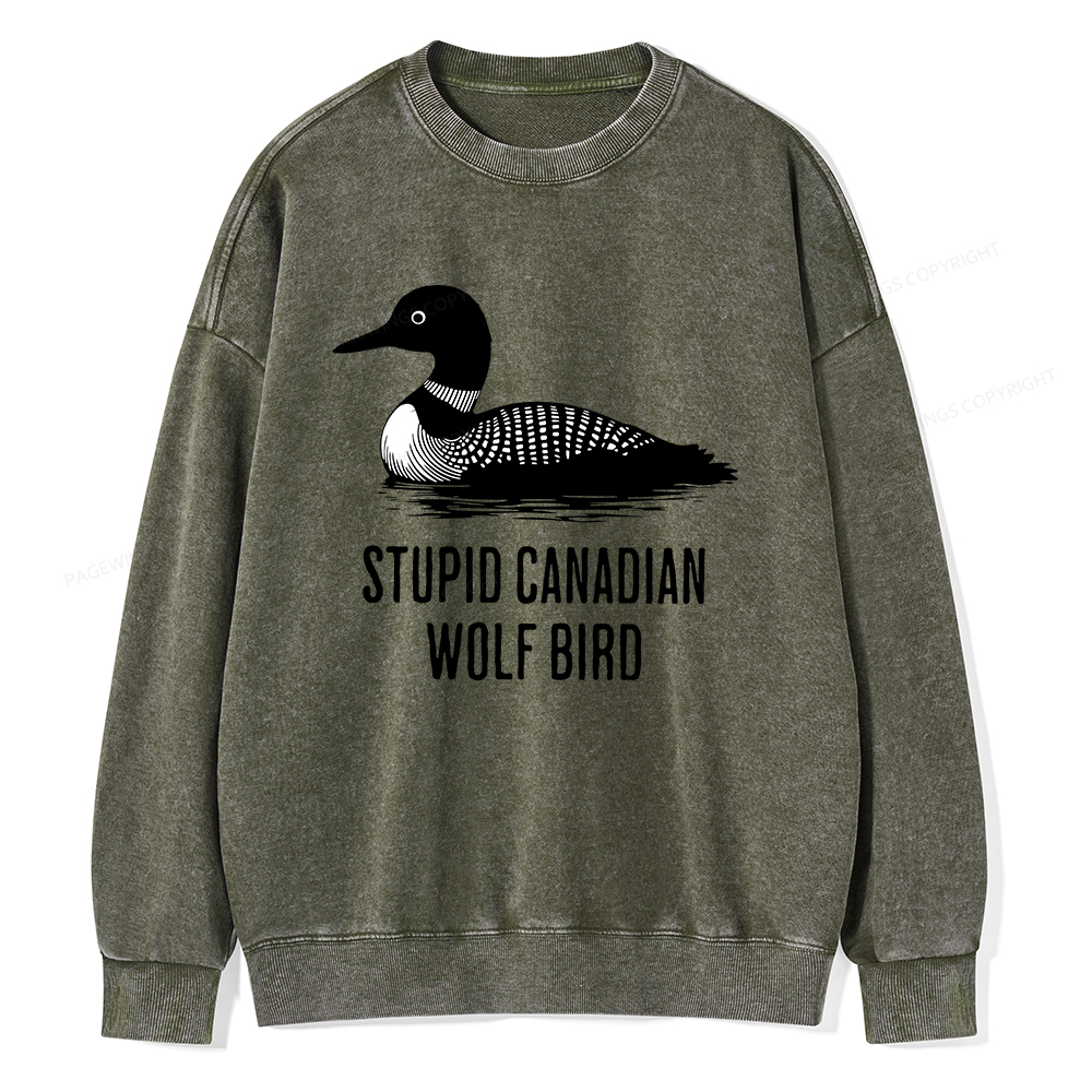 Pagewings Stupid Canadian Wolf Bird Unisex Washed Sweatshirt