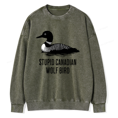 Pagewings Stupid Canadian Wolf Bird Unisex Washed Sweatshirt