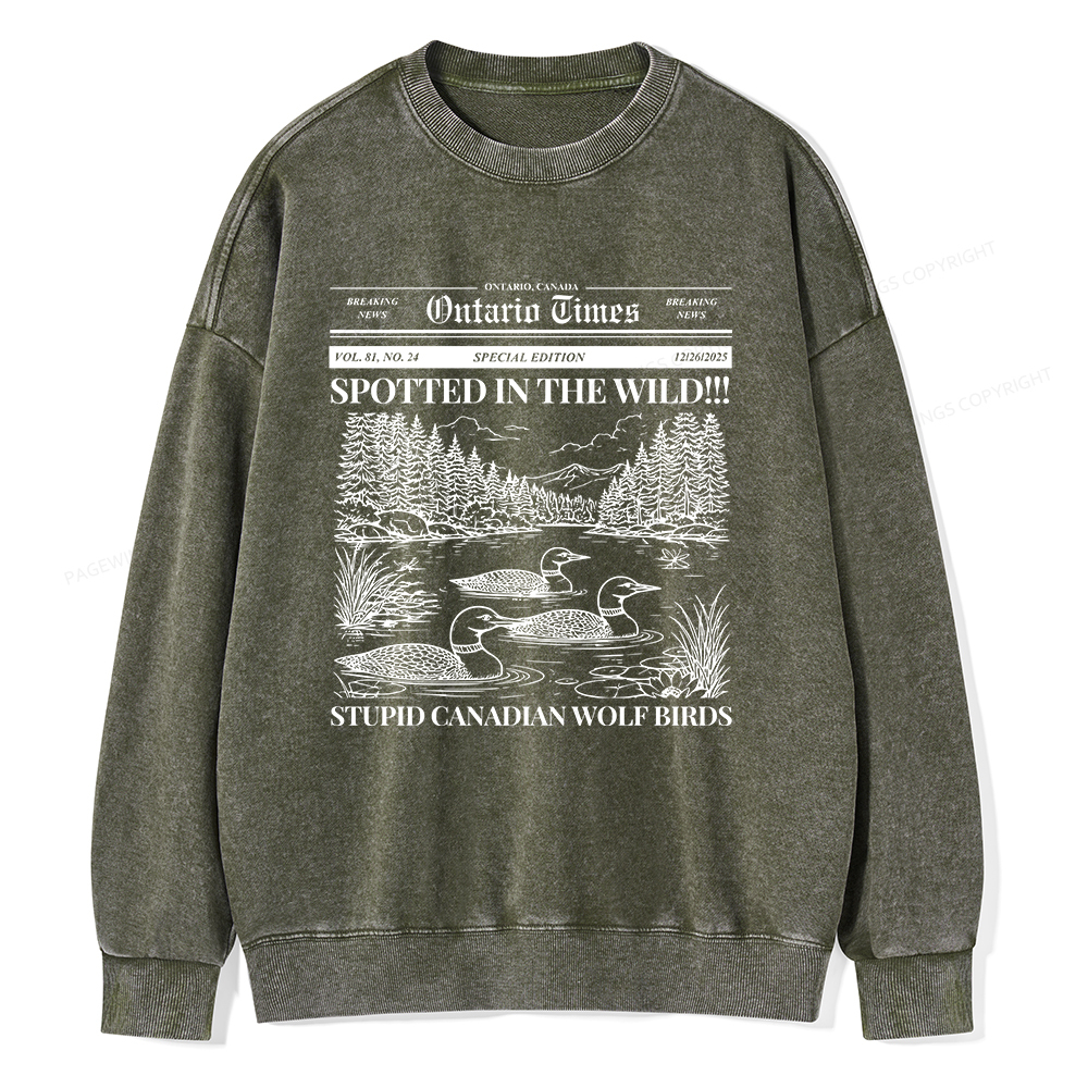 Pagewings Stupid Canadian Wolf Bird Unisex Washed Sweatshirt