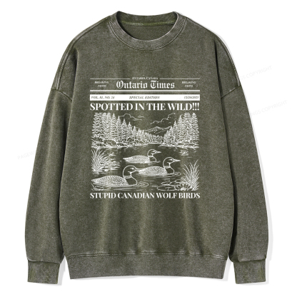 Pagewings Stupid Canadian Wolf Bird Unisex Washed Sweatshirt