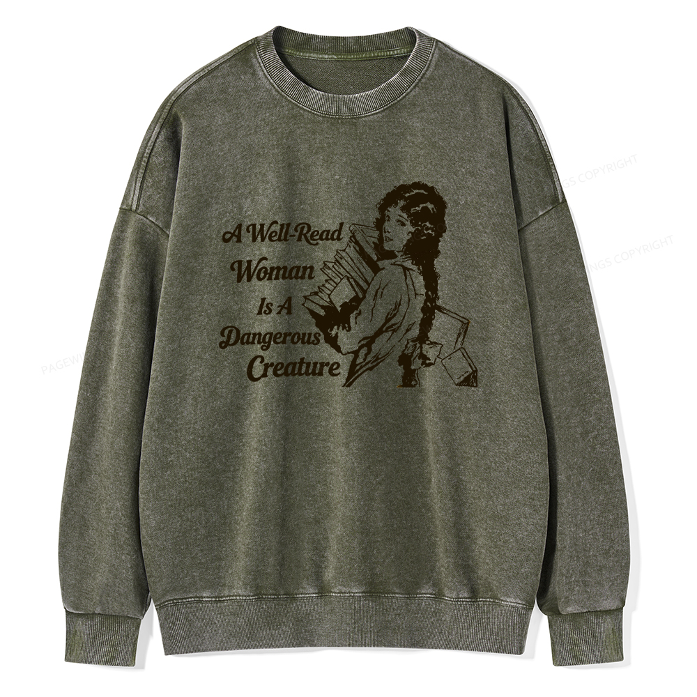 Pagewings A Well-Read Woman Is A Dangerous Creature Unisex Washed Sweatshirt