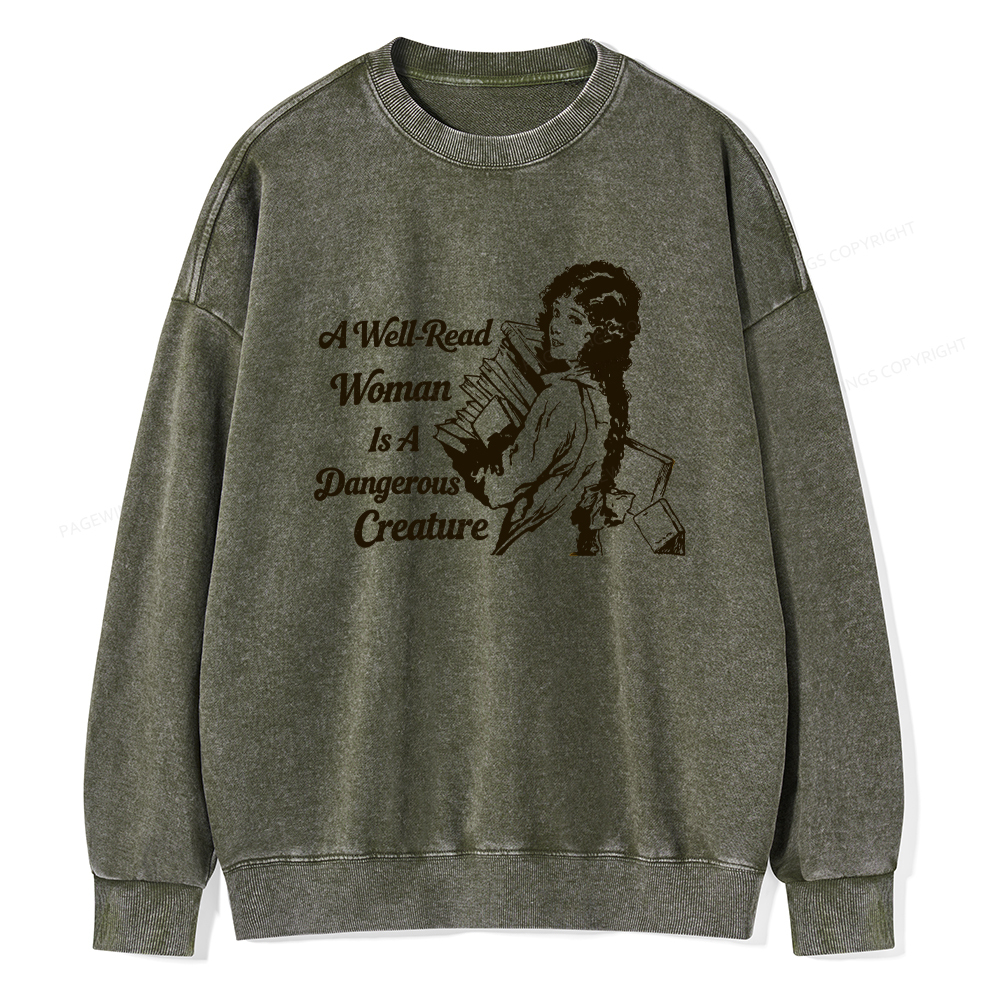 Pagewings A Well-Read Woman Is A Dangerous Creature Unisex Washed Sweatshirt