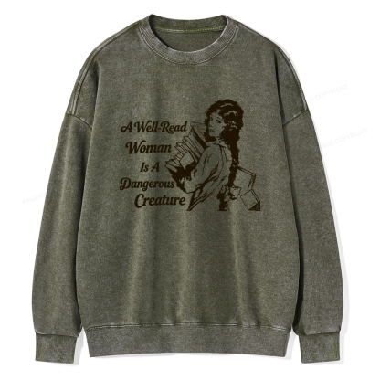 Pagewings A Well-Read Woman Is A Dangerous Creature Unisex Washed Sweatshirt