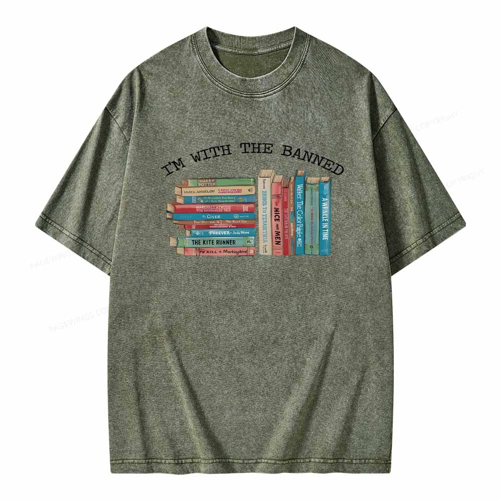 Pagewings I'm With The Banned Books Shirt Unisex Washed T-shirt