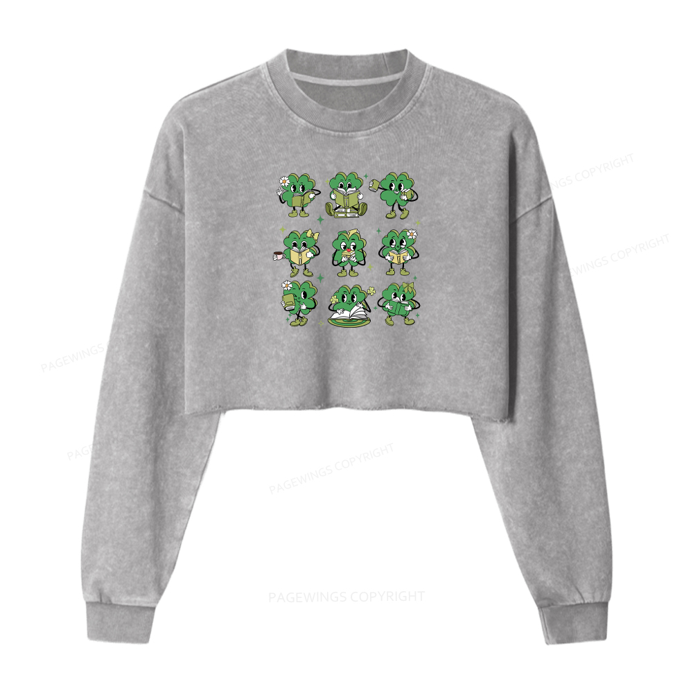 Pagewings St Patrick’s Day Book Lovers Librarian Washed Crop Sweatshirt