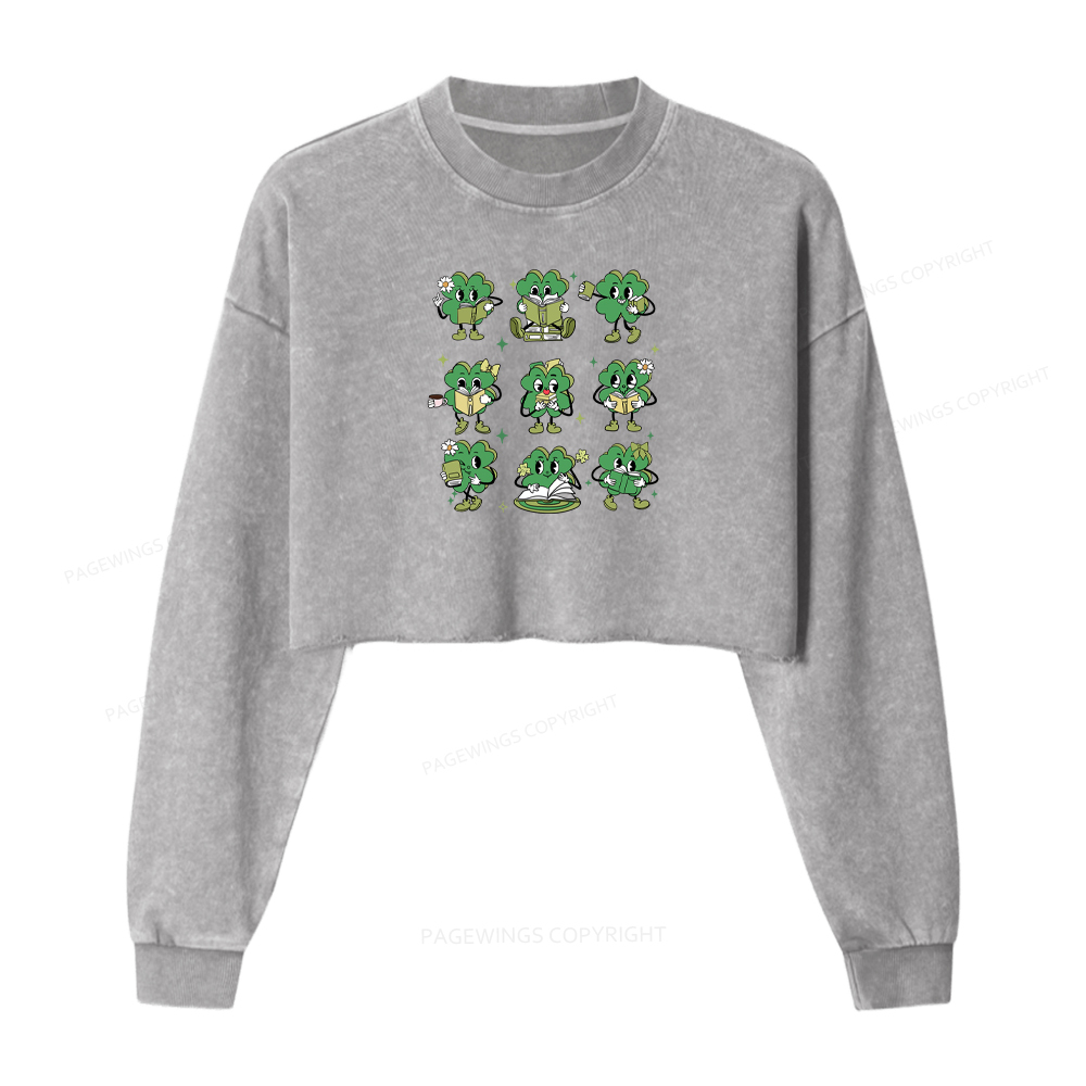 Pagewings St Patrick’s Day Book Lovers Librarian Washed Crop Sweatshirt
