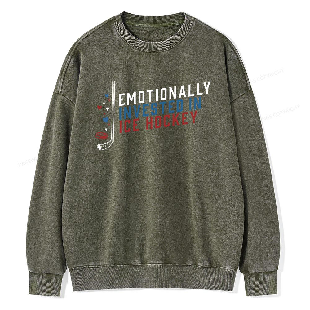 Pagewings Emotionally Invested in Ice Hockey Unisex Washed Sweatshirt