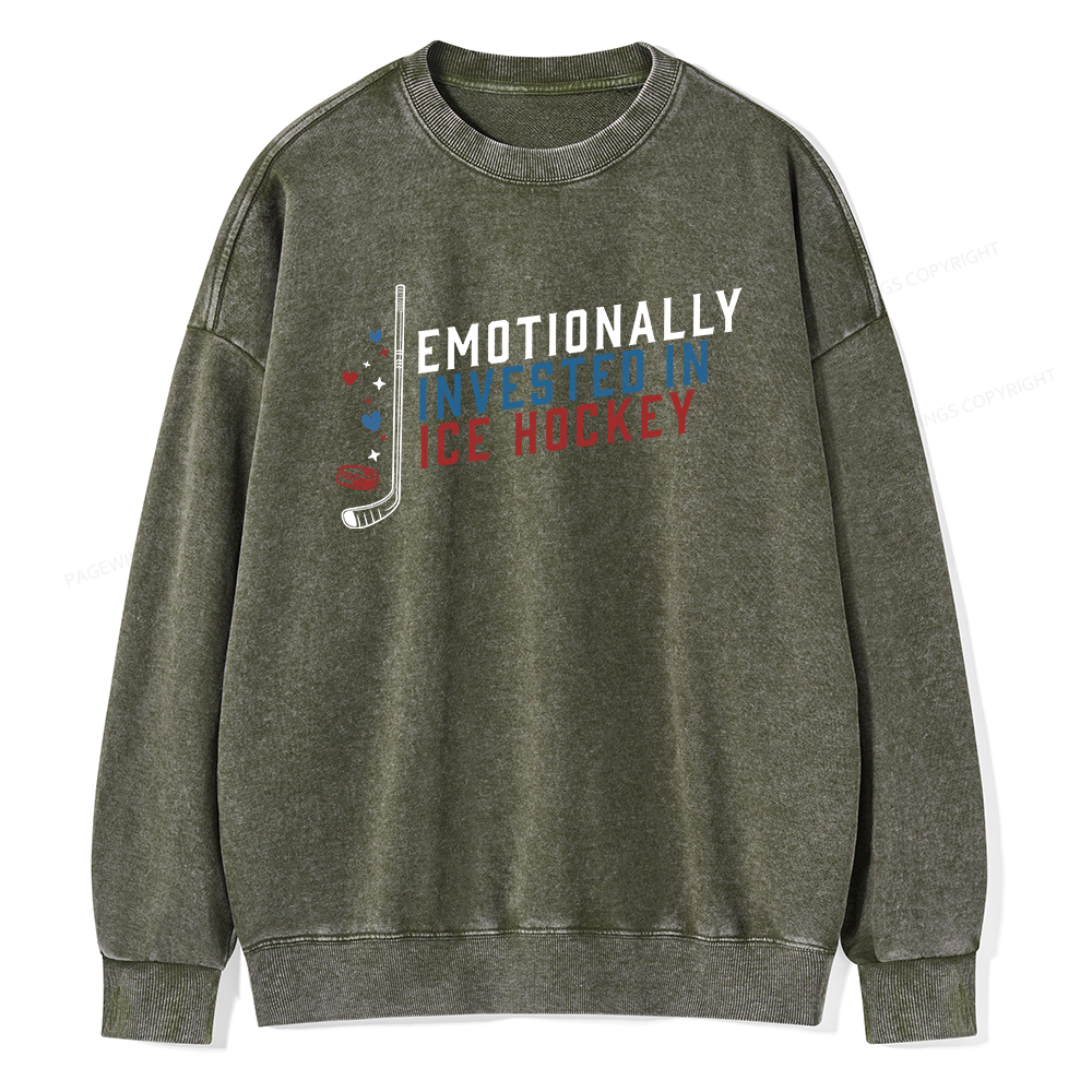 Pagewings Emotionally Invested in Ice Hockey Unisex Washed Sweatshirt