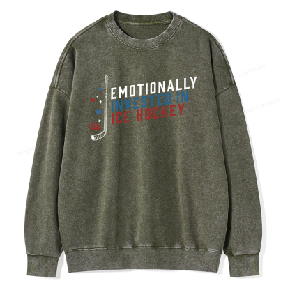 Pagewings Emotionally Invested in Ice Hockey Unisex Washed Sweatshirt