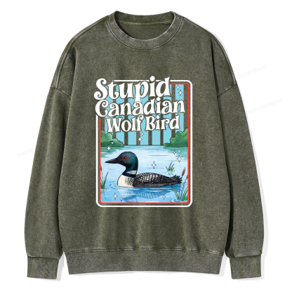 Pagewings Stupid Canadian Wolf Bird Unisex Washed Sweatshirt