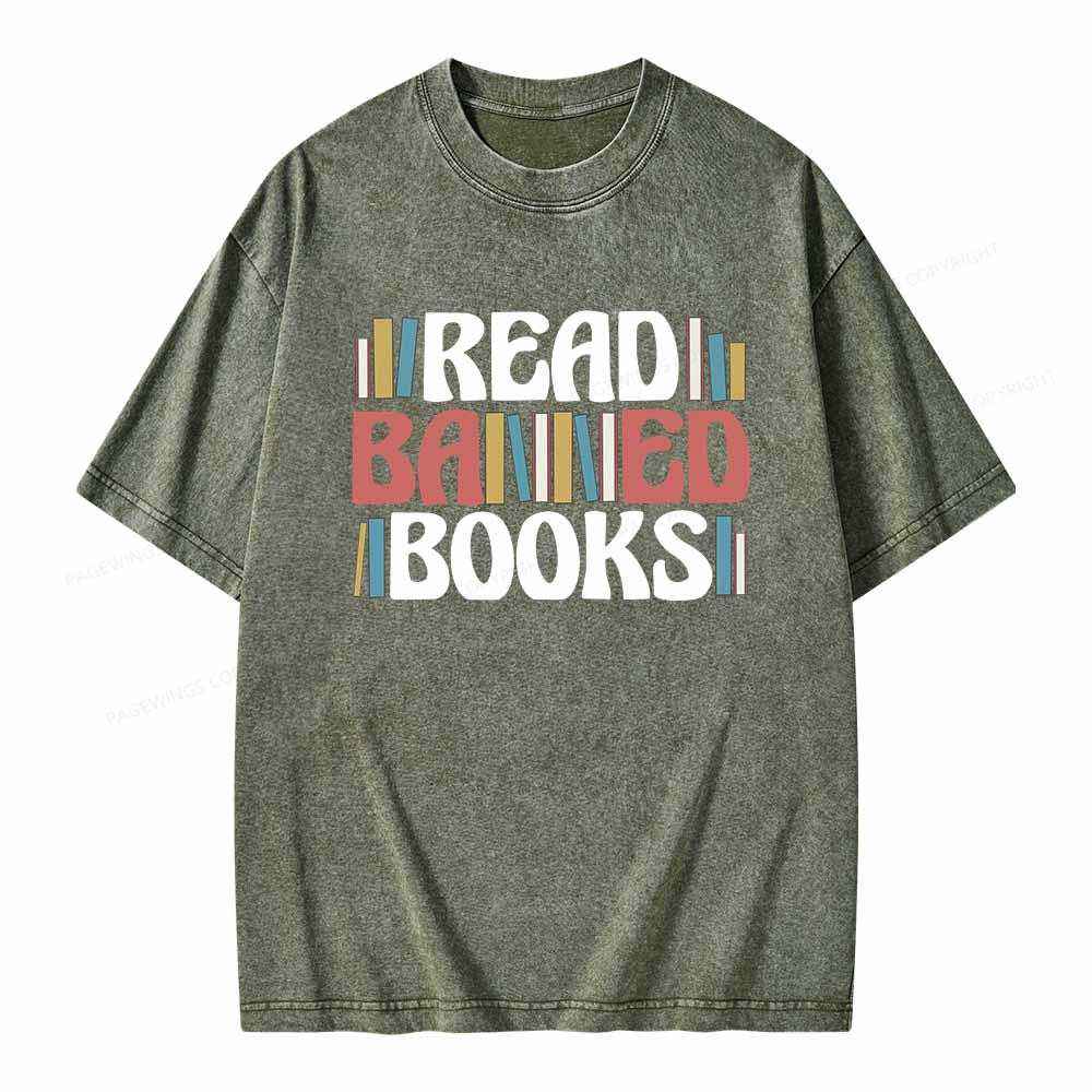 Pagewings Read Banned Books Unisex Washed T-shirt