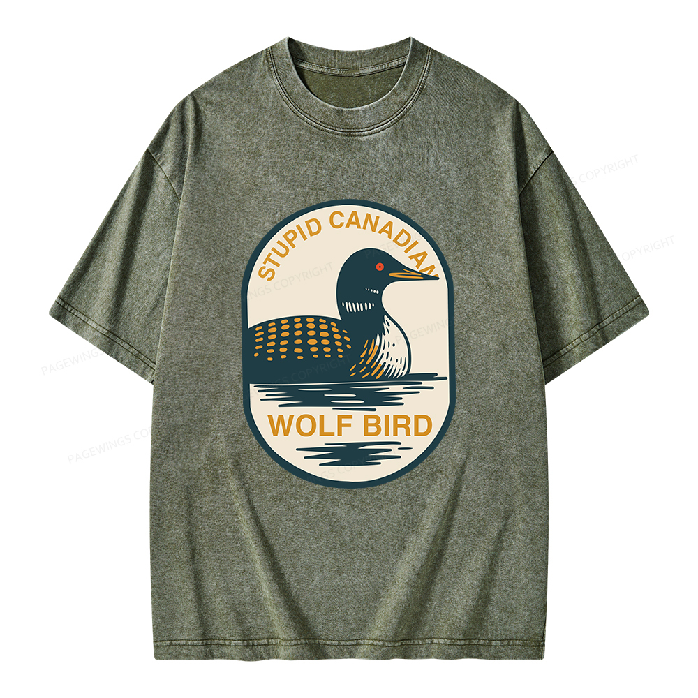 Pagewings Stupid Canadian Wolf Bird Unisex Washed T-shirt