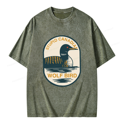 Pagewings Stupid Canadian Wolf Bird Unisex Washed T-shirt