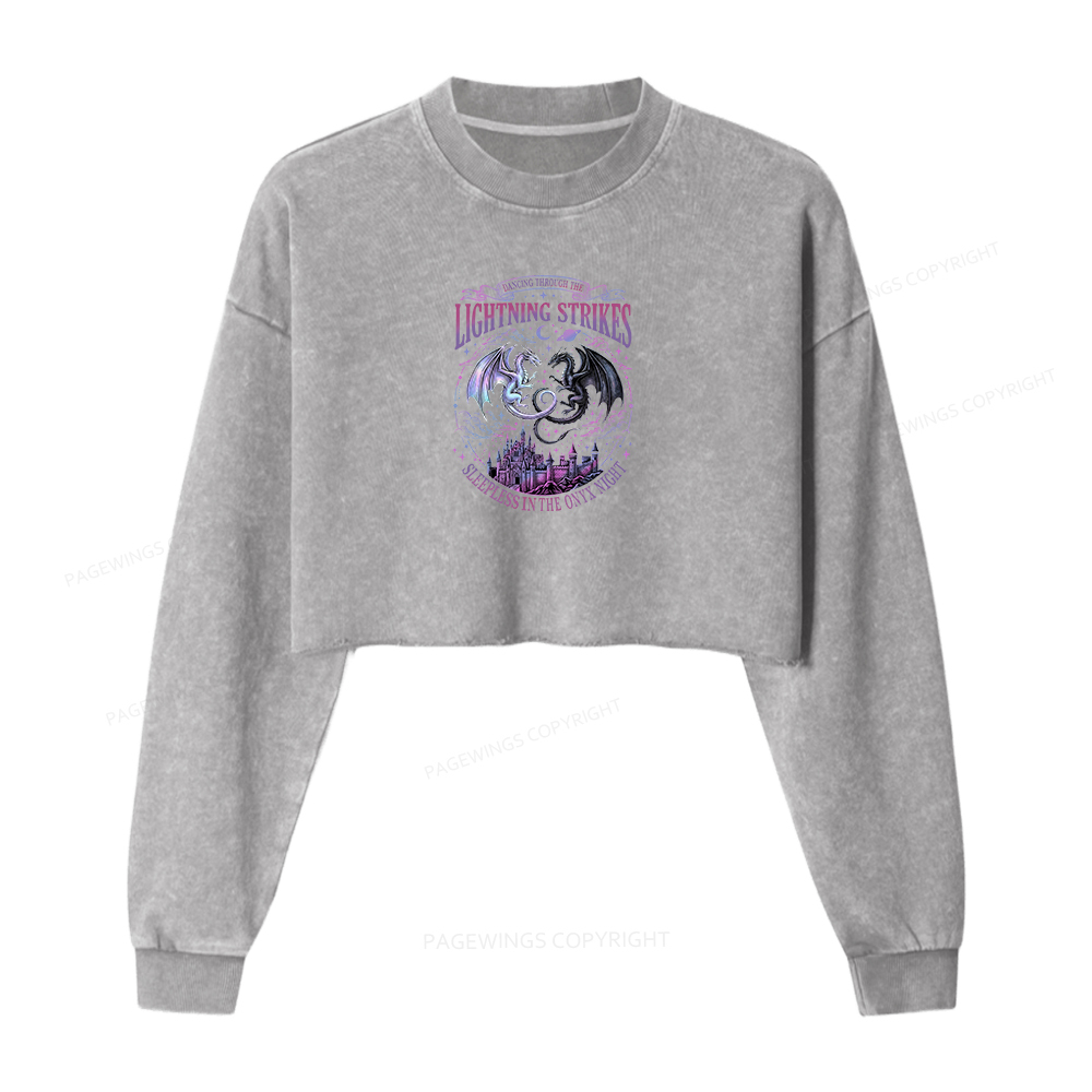 Pagewings Dragon Fantasy Book Lover Washed Crop Sweatshirt