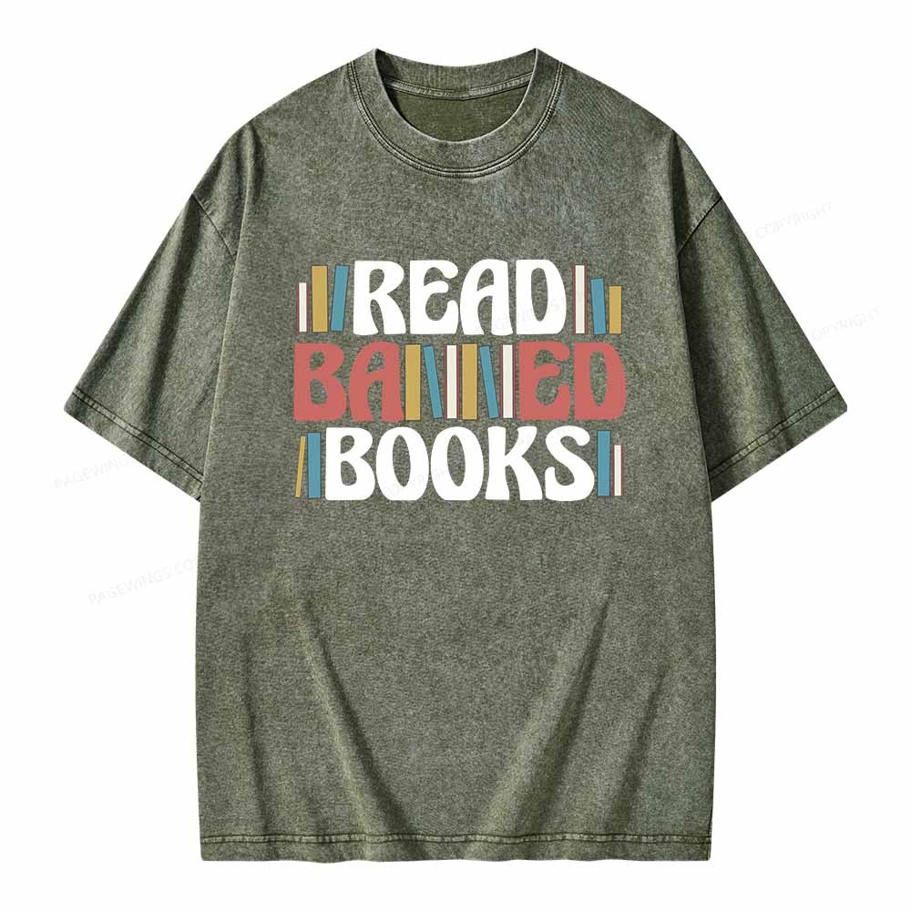 Pagewings Read Banned Books Unisex Washed T-shirt