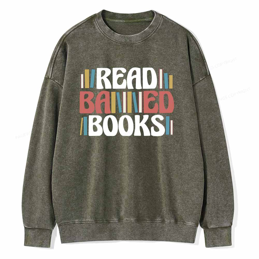 Pagewings Read Banned Books Unisex Washed Sweatshirt
