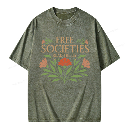 Pagewings Free Societies Read Freely Unisex Washed T-shirt