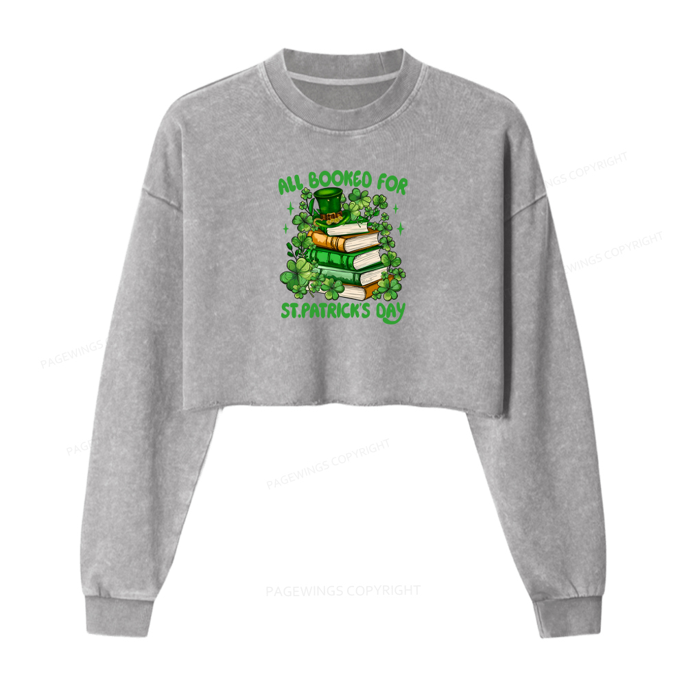 Pagewings All Booked For St Patrick's Day Washed Crop Sweatshirt