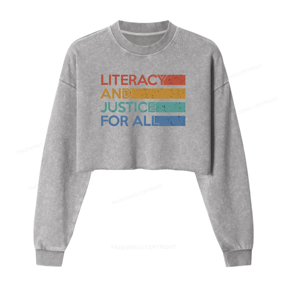 Pagewings Literacy and Justice For All Washed Crop Sweatshirt