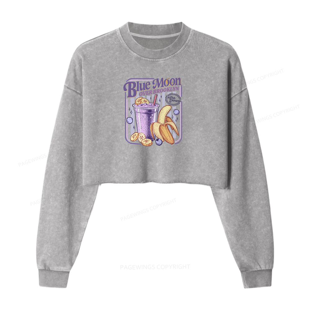Pagewings Blue Moon Over Brooklyn Washed Crop Sweatshirt