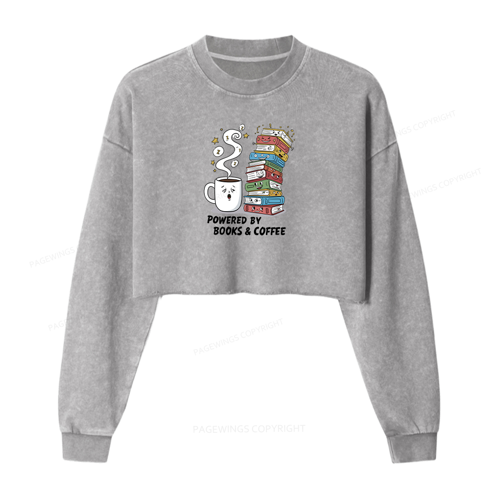 Pagewings Powered By Books And Coffee Washed Crop Sweatshirt