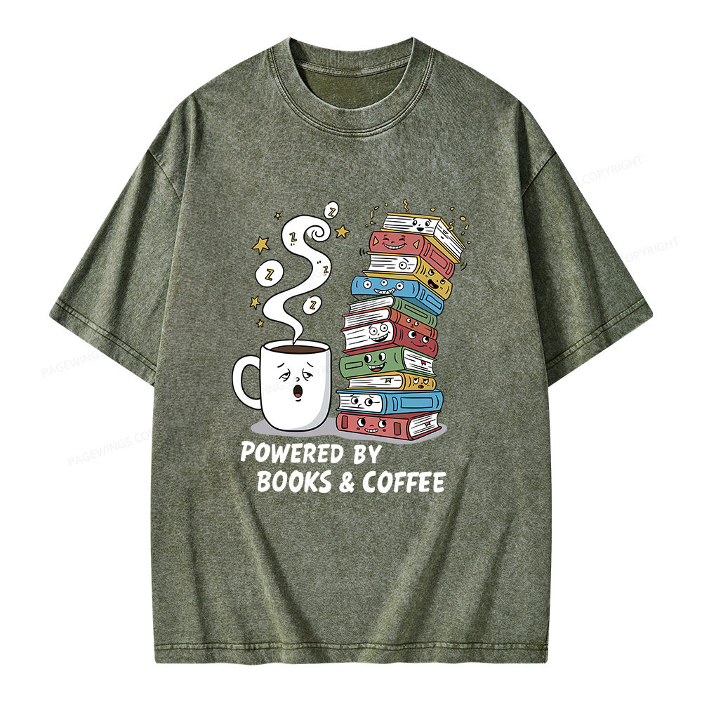 Pagewings Powered By Books And Coffee Unisex Washed T-shirt