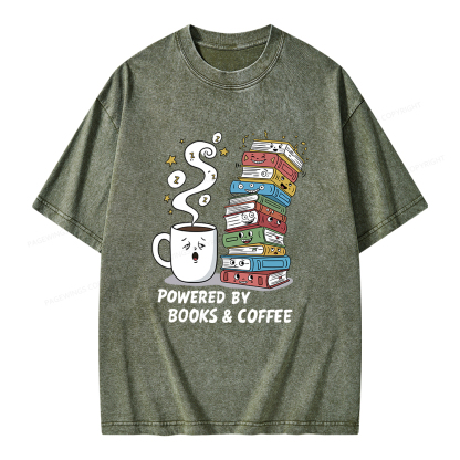 Pagewings Powered By Books And Coffee Unisex Washed T-shirt