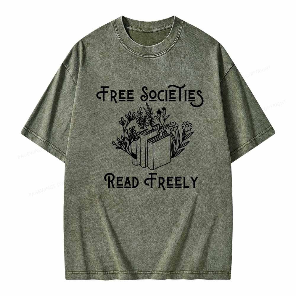 Pagewings Free Societies Read Freely Shirt Unisex Washed T-shirt
