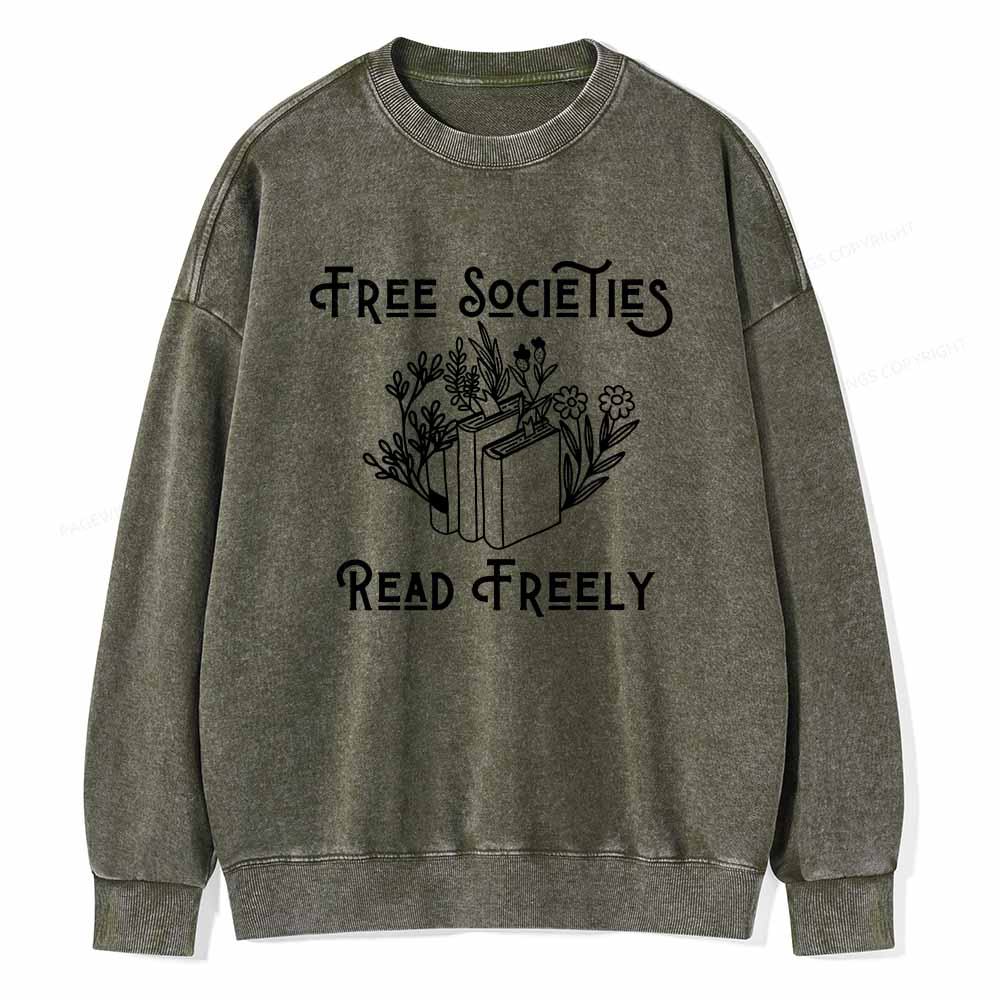 Pagewings Free Societies Read Freely Shirt Unisex Washed Sweatshirt