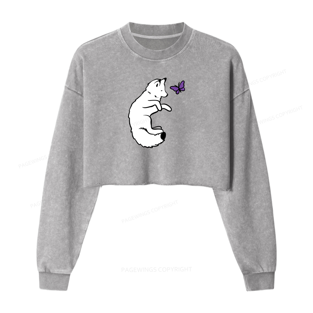 Pagewings Snow Fox Washed Crop Sweatshirt
