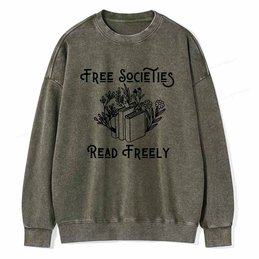 Pagewings Free Societies Read Freely Shirt Unisex Washed Sweatshirt