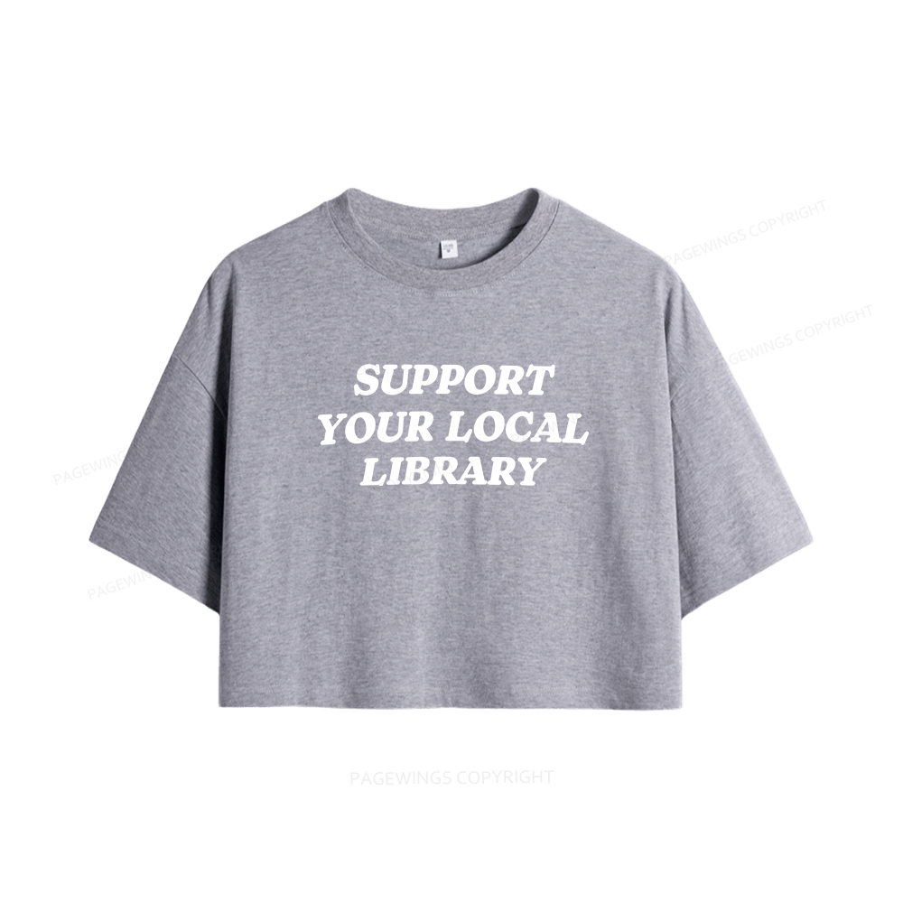 Pagewings Support Your Local Library Women Crop Tops