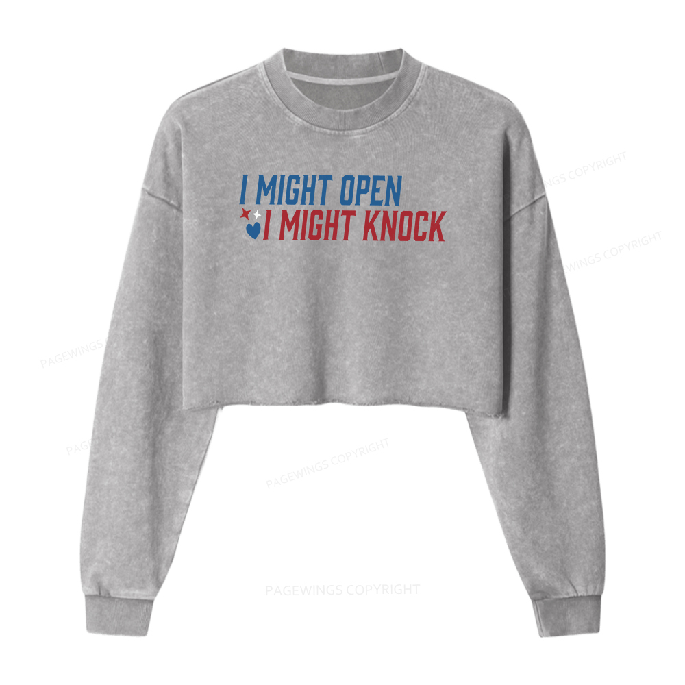 Pagewings I Might Knock Washed Crop Sweatshirt