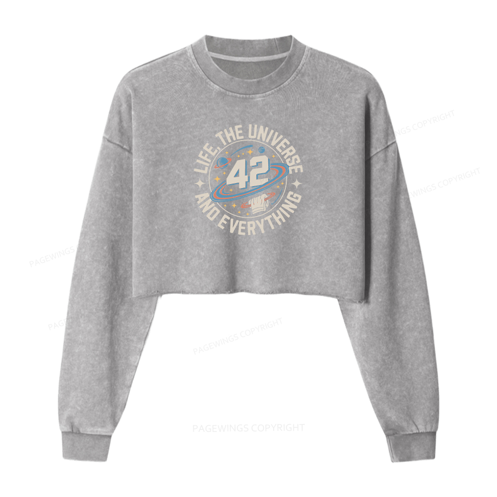 Pagewings Life The Universe And Everything Washed Crop Sweatshirt