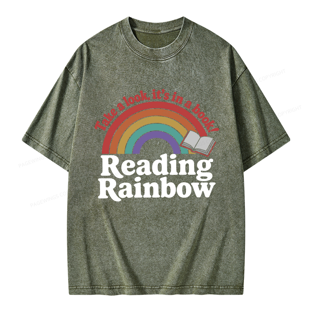 Pagewings Reading With Rainbow Unisex Washed T-shirt