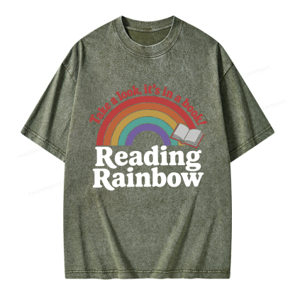 Pagewings Reading With Rainbow Unisex Washed T-shirt