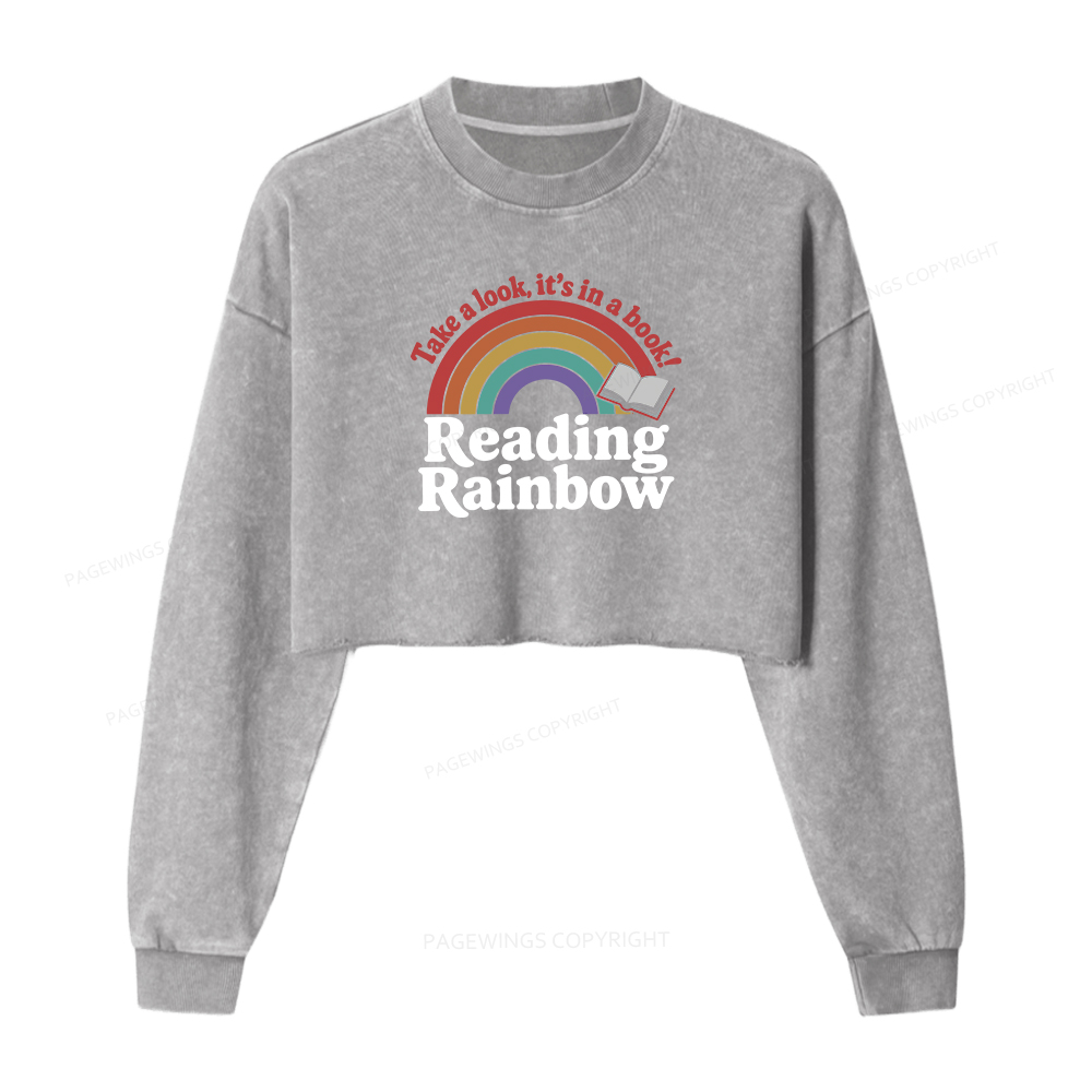 Pagewings Reading With Rainbow Washed Crop Sweatshirt