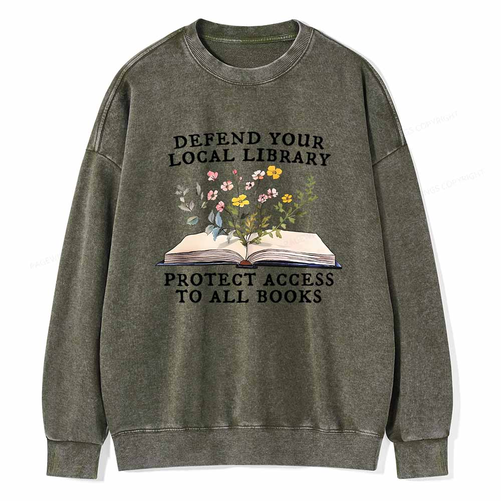 Pagewings Books Save Lives Protect Libraries Unisex Washed Sweatshirt