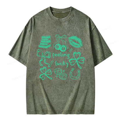 Pagewings Feeling Lucky St. Patrick's Day Unisex Washed T-shirt