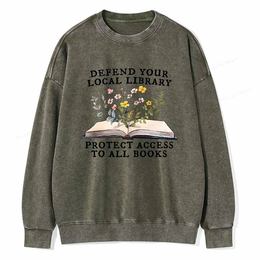 Pagewings Books Save Lives Protect Libraries Unisex Washed Sweatshirt