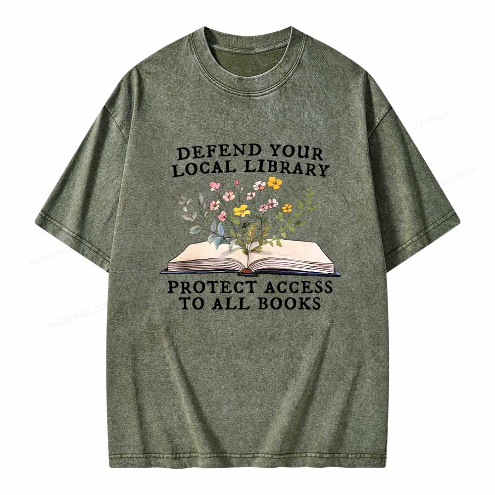 Pagewings Books Save Lives Protect Libraries Unisex Washed T-shirt