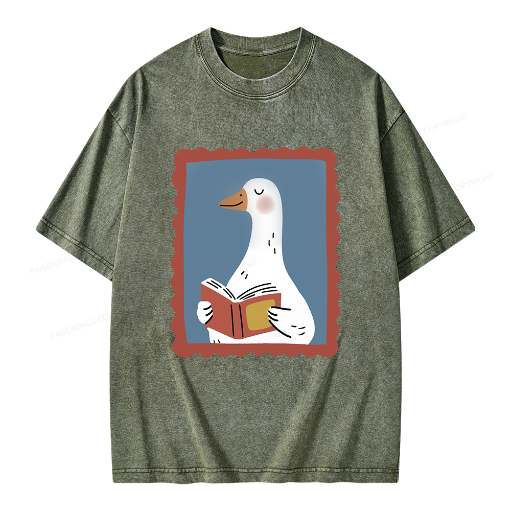 Pagewings Silly Goose Reading Unisex Washed T-shirt