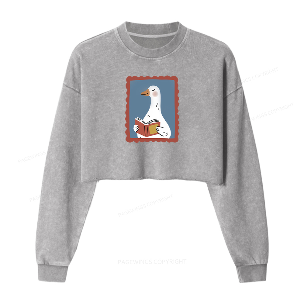 Pagewings Silly Goose Reading Washed Crop Sweatshirt