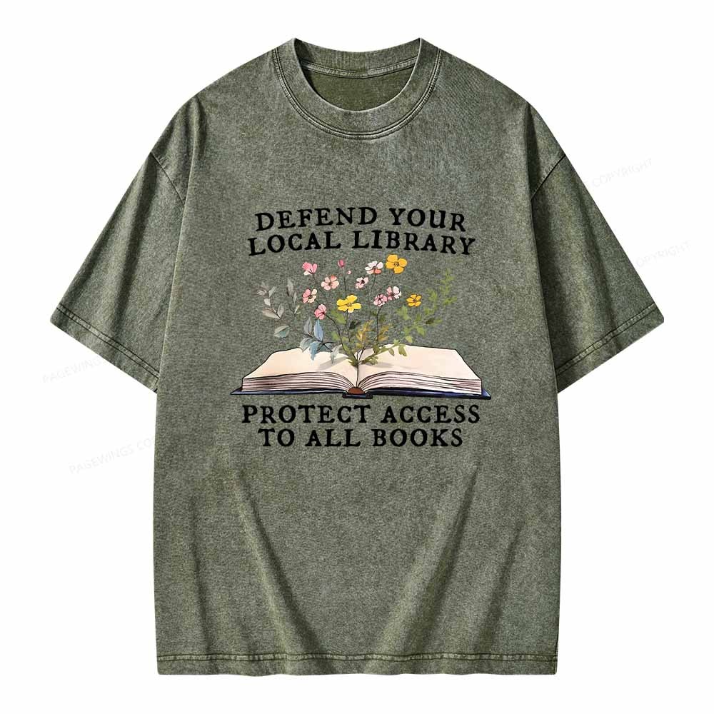 Pagewings Books Save Lives Protect Libraries Unisex Washed T-shirt