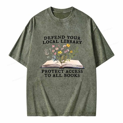 Pagewings Books Save Lives Protect Libraries Unisex Washed T-shirt