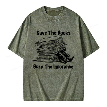 Pagewings Save The Books Bury The Ignorance Unisex Washed T-shirt