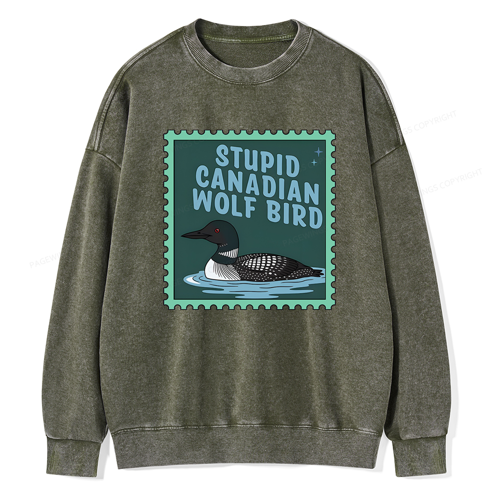 Pagewings Stupid Canadian Wolf Bird Unisex Washed Sweatshirt